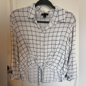 J for Justify Plaid Print Cropped Tied Up Button Up.